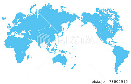 四角キューブドットで構成された世界地図のイラスト日本版アジア中心白バックのイラスト素材