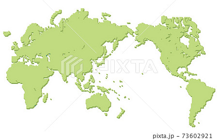 立体的な四角キューブドットで構成された世界地図のイラスト日本アジア中心白バックのイラスト素材