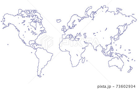 四角キューブドットで構成された世界地図のイラスト線画イギリス欧州中心白バックのイラスト素材