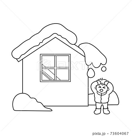 屋根からの落雪注意 線画のイラスト素材
