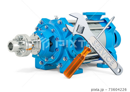 Service and repair of horizontal multistage pump, 3D rendering Service and repair of horizontal multistage pump, 3D rendering 73604226