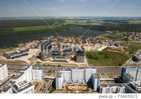 View from the height of Pobediteley Avenue in Minsk.New residential and business district in Minsk.Belarus View from the height of Pobediteley Avenue in Minsk.New residential and business district in Minsk.Belarus 73605021