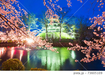 ライトアップされた高田城 73605109