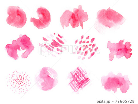 Set of tender textured pink watercolor stains 73605729