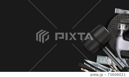 Decorative corner dark composition on the theme of locksmith skill, craft hand metal processing tool 73606021