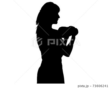 ダンベルを持って立つ女性の横顔シルエットのイラスト素材