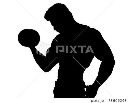 ダンベルを持つ男性の横顔シルエットのイラスト素材