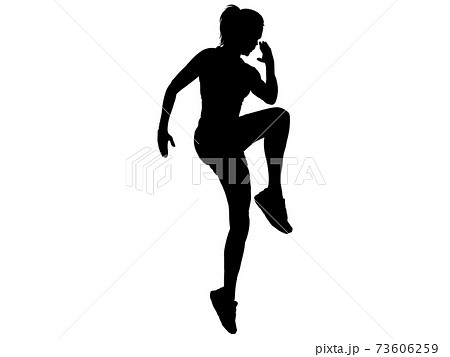 ウォーミングアップをする女性シルエットのイラスト素材