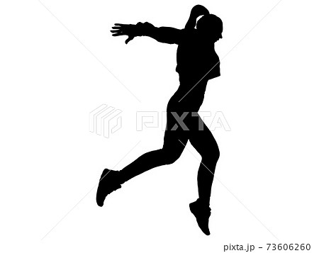 ジャンプで飛び越える女性シルエットのイラスト素材