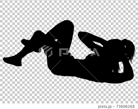 体を捻って腹筋する女性シルエット 73606268