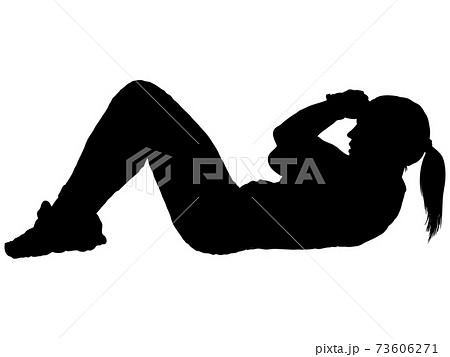 腹筋をする女性の横顔シルエットのイラスト素材