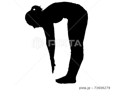屈伸をする女性シルエットのイラスト素材