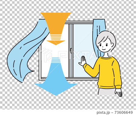 換気する女性　窓 73606649
