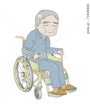 車いすに座っている元気のない高齢者男性のイラスト素材