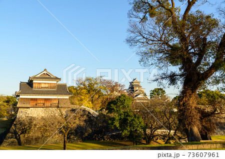 熊本城　美しい晴天空　天高く　夕焼けの輝き風景　2020年 73607961