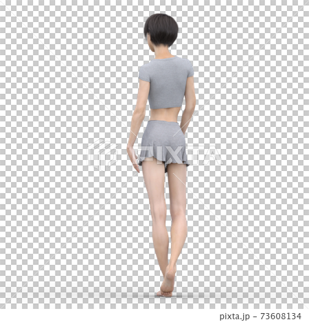 苗條的房間穿女人perming3DCG插圖素材 73608134