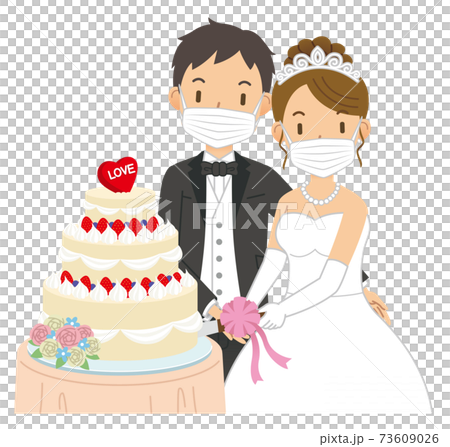 Bride and groom with mask 73609026