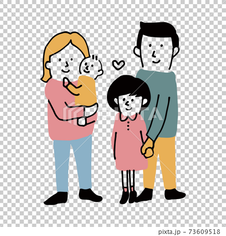 赤ちゃんがいる4人家族イラストのイラスト素材