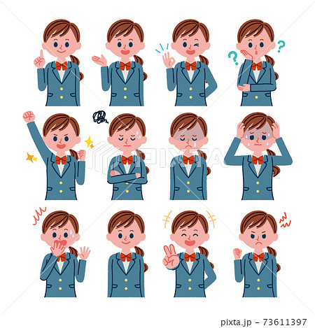 女子高校生のイラスト素材セット 女子高校生のイラスト素材セット 73611397