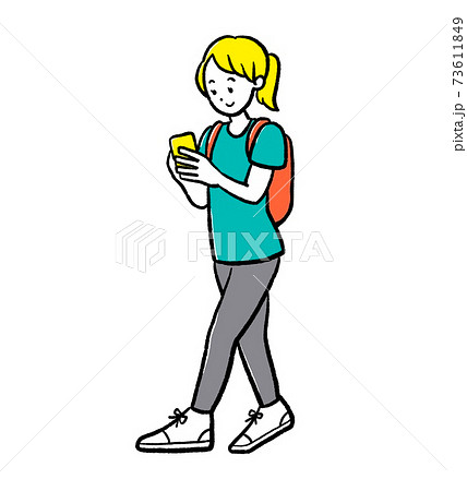 歩きスマホをする女性のイラストのイラスト素材