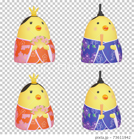 ひな祭りのイラスト 玉子の雛人形 ひよこ 四点セット （1_3）の