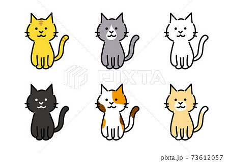 茶トラや黒猫 三毛猫などの色々な種類の猫のイラスト素材