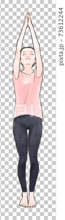 ヨガをする女性 手を上にあげるポーズ のイラスト素材