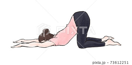 ヨガをする女性 猫伸びのポーズ のイラスト素材