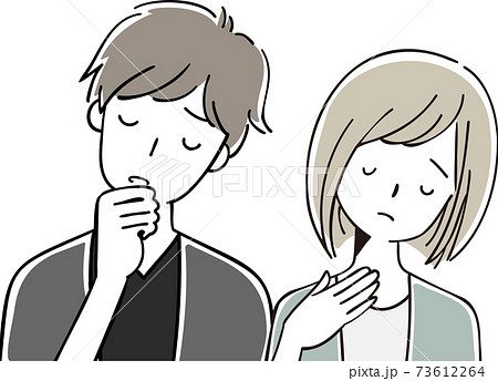 喉の調子が悪い男性と女性 73612264