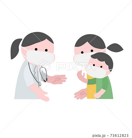お医者さんと患者さんのこどもと保護者イラスト素材のイラスト素材