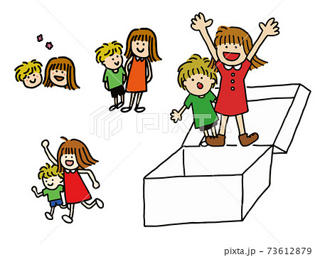 Loose Simple Illustration Boy And Girl Set Stock Illustration