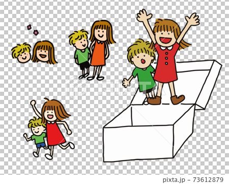 Loose Simple Illustration Boy And Girl Set Stock Illustration