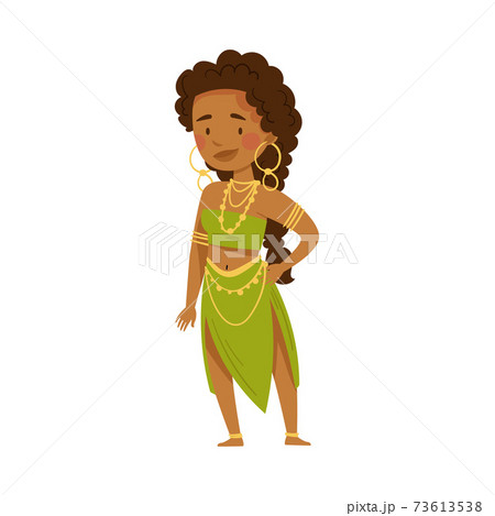 African Woman Character in Traditional Tribal Clothing Standing Vector Illustration 73613538
