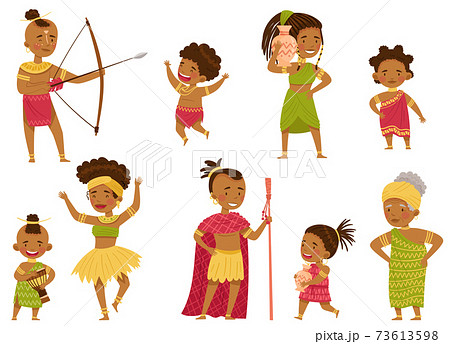 African People Characters with Kids in Traditional Tribal Clothing Vector Set African People Characters with Kids in Traditional Tribal Clothing Vector Set 73613598