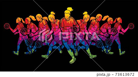 Group of Gaelic Football Women Players Action Cartoon Graphic Vector Group of Gaelic Football Women Players Action Cartoon Graphic Vector 73613672