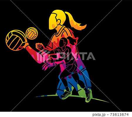 Group of Gaelic Football Women Players Action Cartoon Graphic Vector 73613674