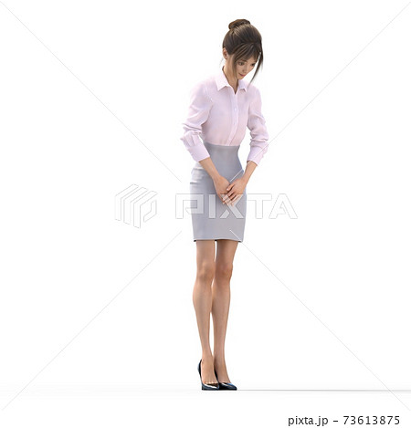 お辞儀する女性　perming3DCGイラスト素材 73613875