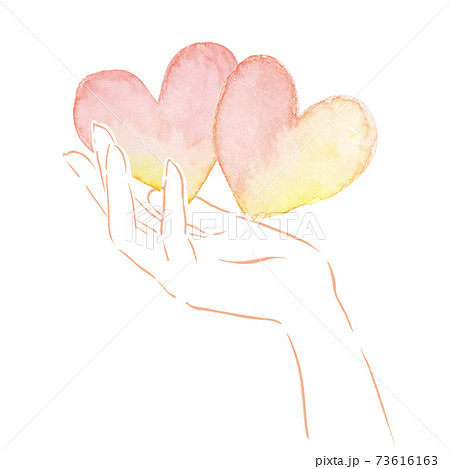 水彩 ハート 手 ハンドモデル 愛 バレンタイン 記念日 母の日 福祉 家族 恋人 カットイラストのイラスト素材