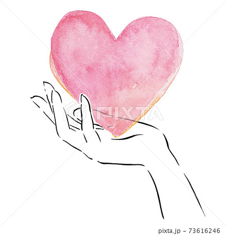 水彩　ハート　手　ハンドモデル　愛　バレンタイン　記念日　母の日　福祉　家族　恋人　カットイラスト 73616246