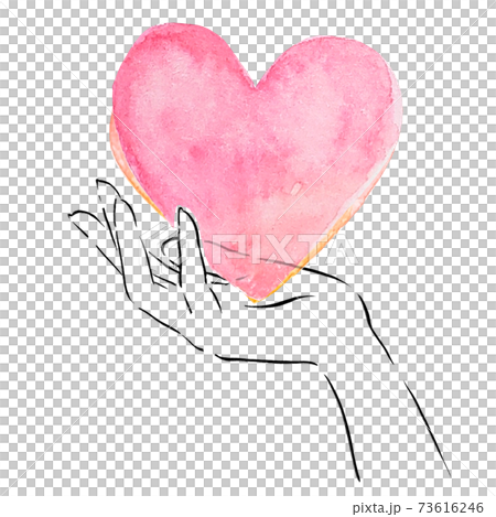 水彩　ハート　手　ハンドモデル　愛　バレンタイン　記念日　母の日　福祉　家族　恋人　カットイラスト 73616246