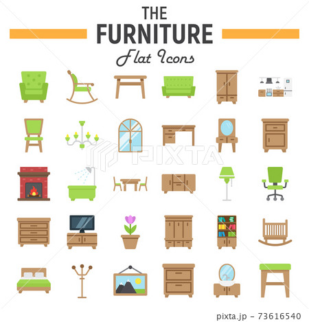 Furniture flat icon set, interior sign collection Furniture flat icon set, interior sign collection 73616540