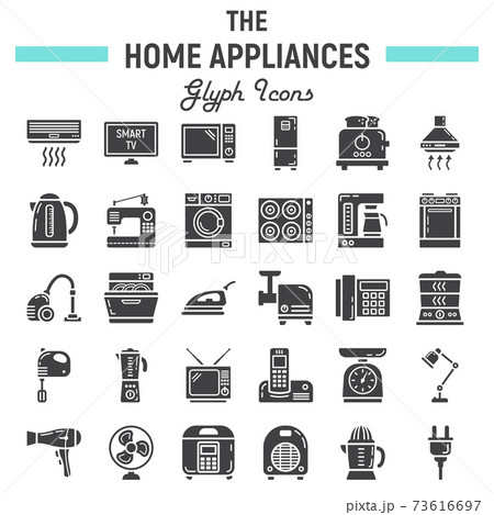 Home appliances solid icon set, technology symbols 73616697