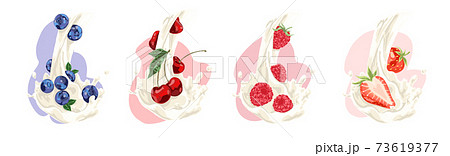 Natural milk flow with juicy blueberry, cherry, raspberry and strawberry, vitamin diet, sweet organic drink set Natural milk flow with juicy blueberry, cherry, raspberry and strawberry, vitamin diet, sweet organic drink set 73619377