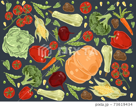 Natural vegetables, pumpkin, cabbage, tomatoes, paprika, broccoli, corn, carrot, beetroot, potatoes, organic nutrition set Natural vegetables, pumpkin, cabbage, tomatoes, paprika, broccoli, corn, carrot, beetroot, potatoes, organic nutrition set 73619434