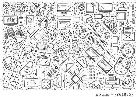 Hand drawn hosting set doodle vector background 73619557