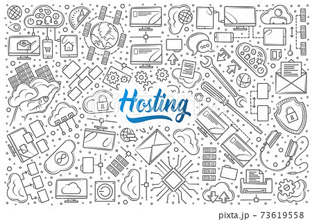 Hand drawn hosting set doodle vector background 73619558