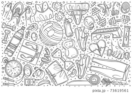 Hand drawn fitness training set doodle vector background 73619561