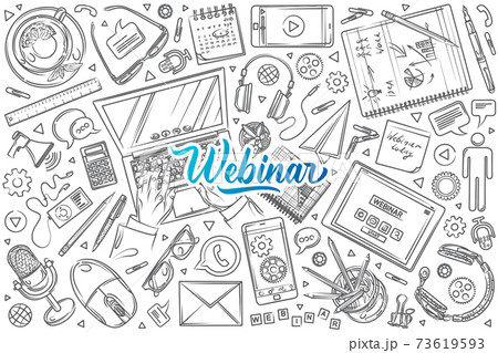 Hand drawn webinar set doodle vector background 73619593