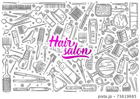 Hand drawn hair salon tools. 73619685