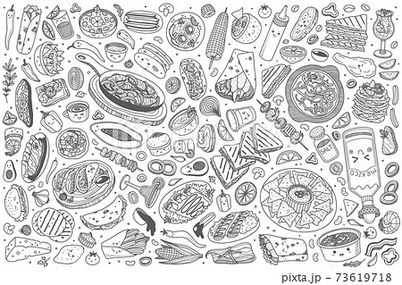 Hand drawn Mexican food set doodle vector background 73619718